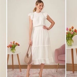 Clip Dot Flutter Sleeve Midi Dress